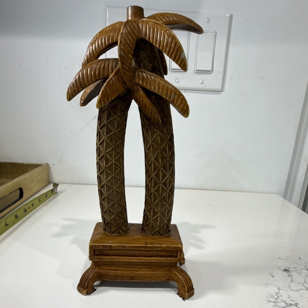 Ceramic Brown Palm Tree Figurine Sculpture Antique Tropical Beach Decor